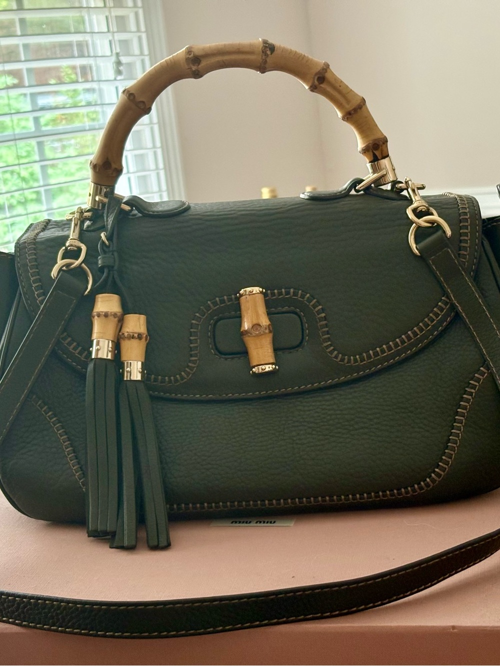 Gucci 1947 Bamboo Handle two way leather bag